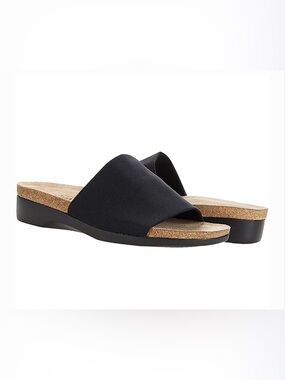 Munro Black Crossband Cork Slide Sandals